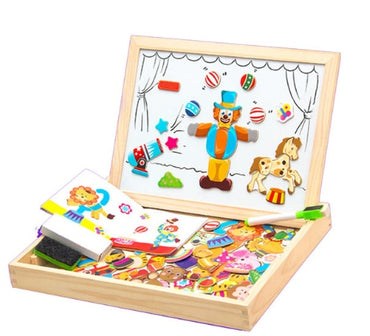 100+PCS Wooden Magnetic Puzzle Figure/Animals/ Vehicle /Circus Drawing Board 5 styles Box Educational Toy Gift